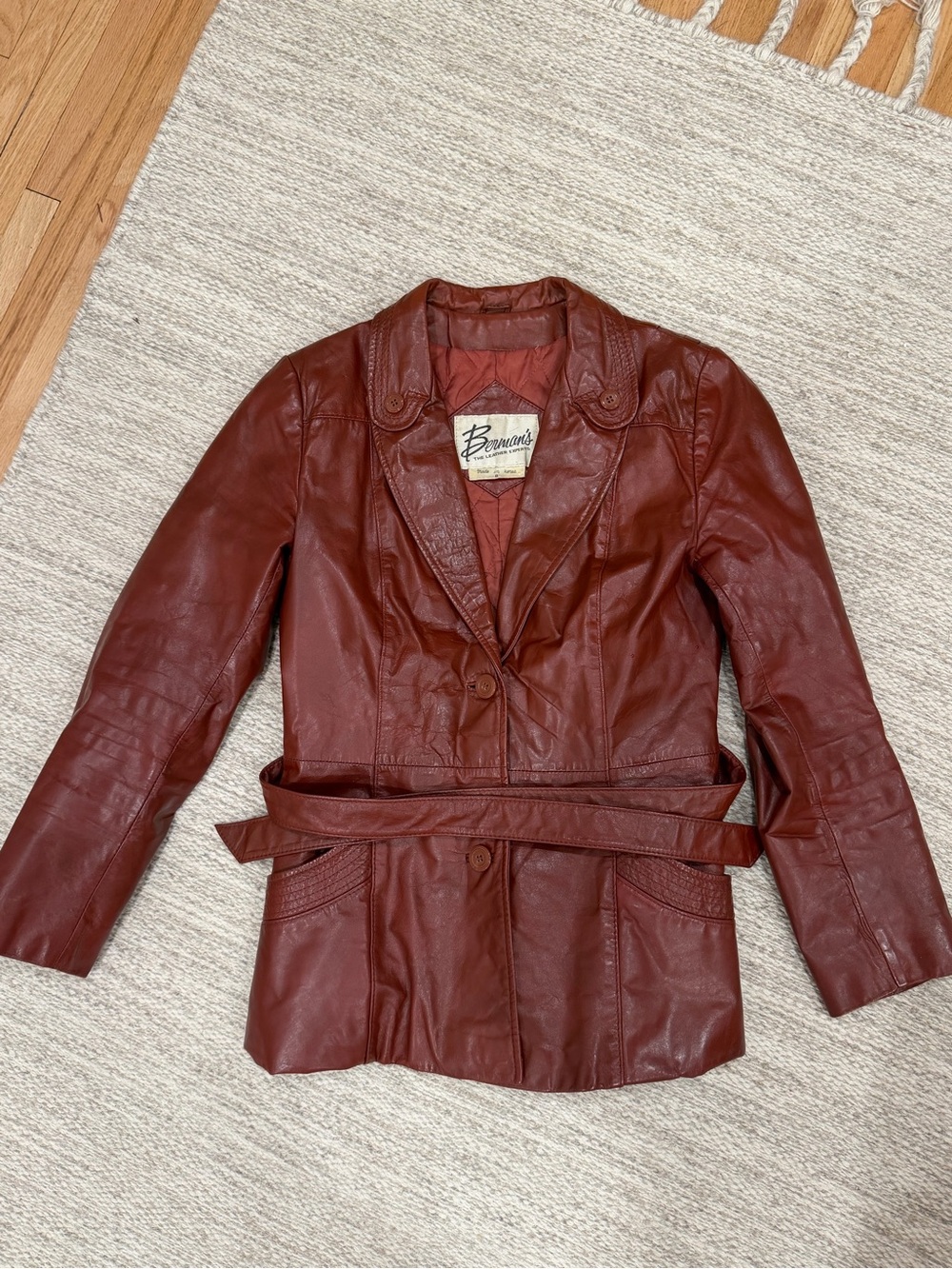 Helene Berman Rust Leather Belted Blazer
